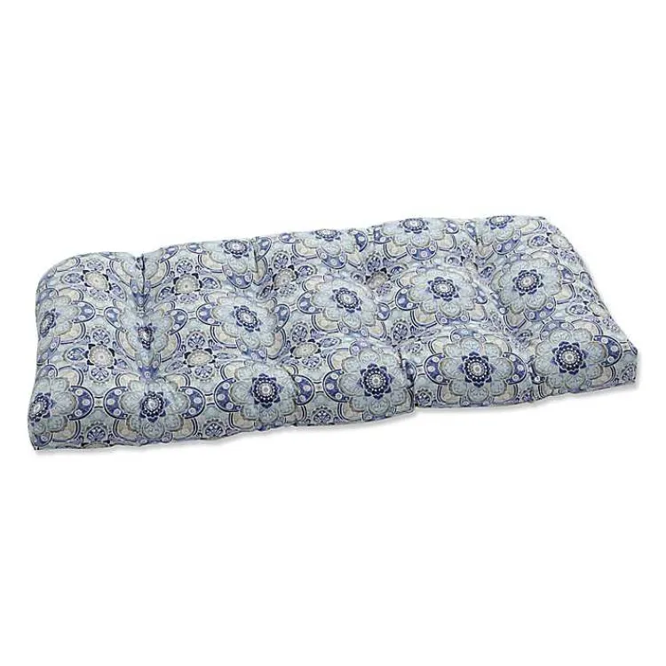 Kirklands Home Outdoor Cushions & Pillows|Emilia Tufted Outdoor Loveseat Cushion Blue