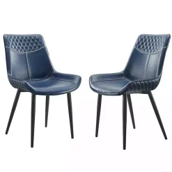 Kirklands Home Dining Chairs|Faux Leather Stitched Chairs, Set of 2 Blue