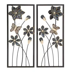 Kirklands Home Wall Plaques|Blue Floral and Butterfly Wall Plaques, Set of 2