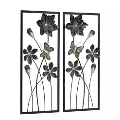 Kirklands Home Wall Plaques|Blue Floral and Butterfly Wall Plaques, Set of 2