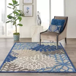 Kirklands Home Outdoor Rugs|Blue Floral Burst Outdoor Area Rug, 6x9
