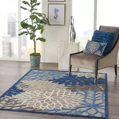Kirklands Home Outdoor Rugs|Blue Floral Burst Outdoor Area Rug, 6x9