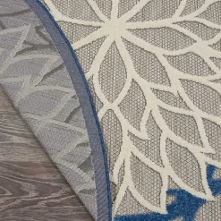 Kirklands Home Outdoor Rugs|Blue Floral Burst Round Outdoor Area Rug, 5x5