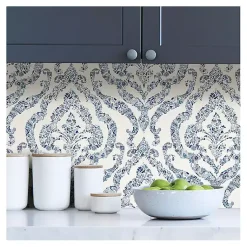 Kirklands Home Wall Murals & Wallpaper|Floral Damask Pattern Peel & Stick Wallpaper Blue