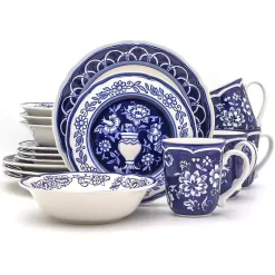 Kirklands Home Dinnerware|Blue Floral Hand Painted 16-pc. Dinnerware Set
