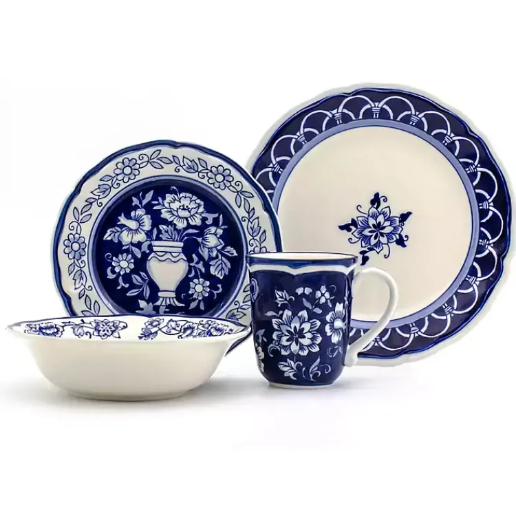 Kirklands Home Dinnerware|Blue Floral Hand Painted 16-pc. Dinnerware Set