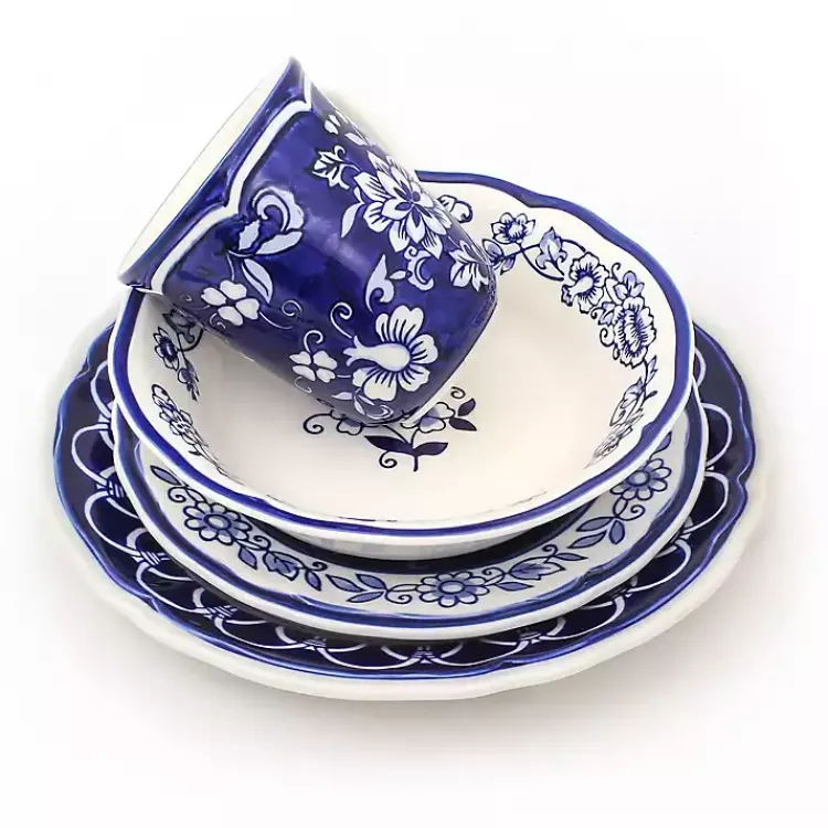 Kirklands Home Dinnerware|Blue Floral Hand Painted 16-pc. Dinnerware Set