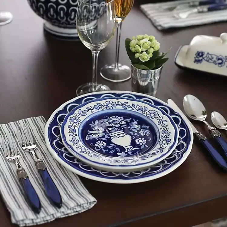 Kirklands Home Dinnerware|Blue Floral Hand Painted 16-pc. Dinnerware Set