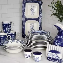 Kirklands Home Dinnerware|Blue Floral Hand Painted 16-pc. Dinnerware Set