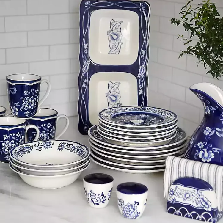 Kirklands Home Dinnerware|Blue Floral Hand Painted 16-pc. Dinnerware Set