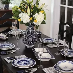 Kirklands Home Dinnerware|Blue Floral Hand Painted 16-pc. Dinnerware Set