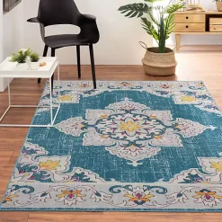 Kirklands Home Outdoor Rugs|Blue Floral Medallion Outdoor Area Rug, 7x9