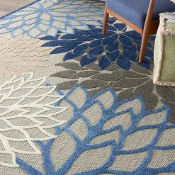 Kirklands Home Outdoor Rugs|Blue Floral Outdoor Area Rug, 7x10