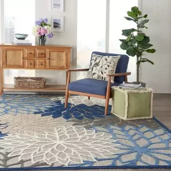 Kirklands Home Outdoor Rugs|Blue Floral Outdoor Area Rug, 7x10