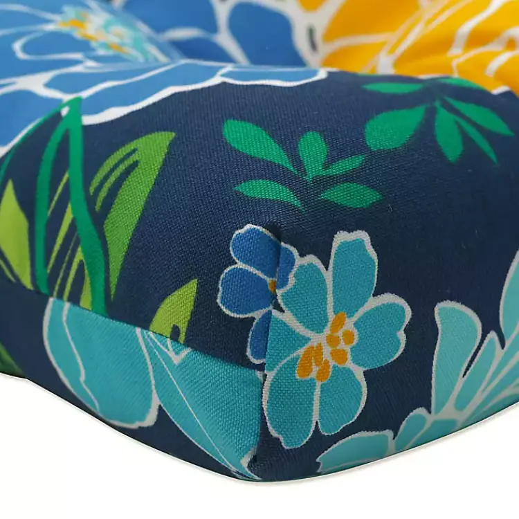 Kirklands Home Outdoor Cushions & Pillows|Blue Floral Tufted Outdoor Seat Cushions, Set of 2