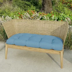 Kirklands Home Outdoor Cushions & Pillows|French Edge Outdoor Wicker Settee Cushion Blue