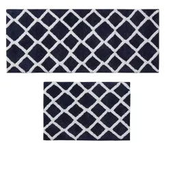 Kirklands Home Bathroom Rugs|Blue Geometric Pattern Reversible Bath Mat, 34 in.