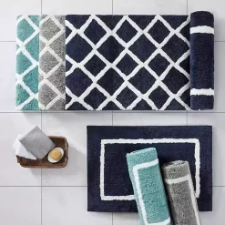Kirklands Home Bathroom Rugs|Blue Geometric Pattern Reversible Bath Mat, 34 in.