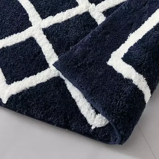 Kirklands Home Bathroom Rugs|Blue Geometric Pattern Reversible Bath Mat, 60 in.