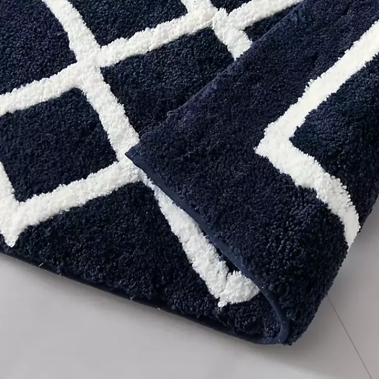 Kirklands Home Bathroom Rugs|Blue Geometric Pattern Reversible Bath Mat, 60 in.