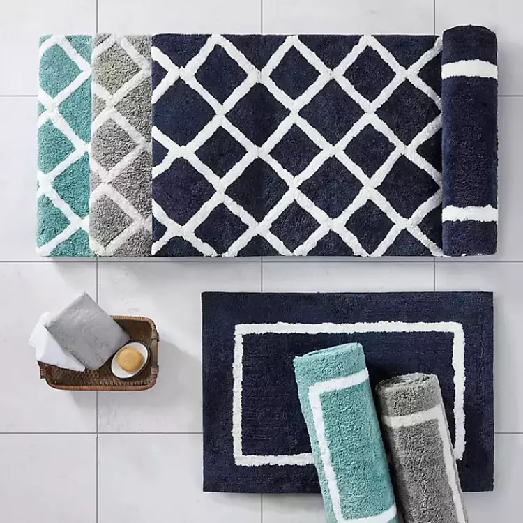 Kirklands Home Bathroom Rugs|Blue Geometric Pattern Reversible Bath Mat, 60 in.