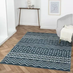 Kirklands Home Area Rugs|Geometric Stripe Washable Area Rug, 5x7 Blue