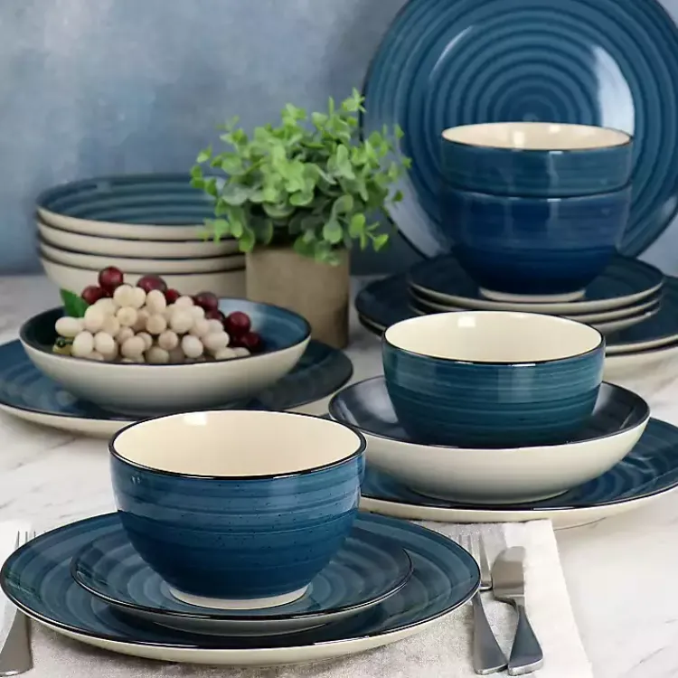 Kirklands Home Dinnerware|Gia Stoneware 24-pc. Dinnerware Set Blue