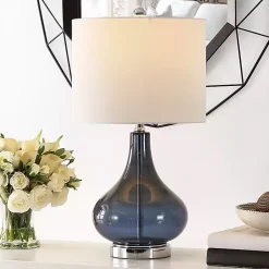 Kirklands Home Table Lamps|Blue Glass Curved Brooks Table Lamp White