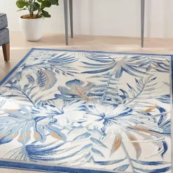 Kirklands Home Area Rugs|Blue Grand Leaf Coastal Area Rug, 5x7