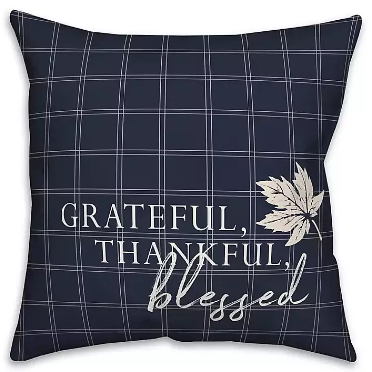 Hot Blue Grateful Thankful Blessed Pillow Fall