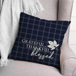 Hot Blue Grateful Thankful Blessed Pillow Fall