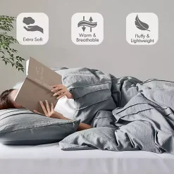 Kirklands Home Comforters|Gray Pleated Grid 3-pc. Queen Comforter Set Blue