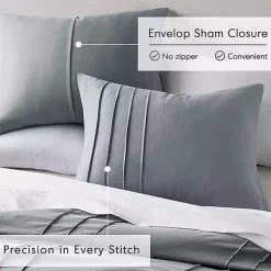 Kirklands Home Comforters|Gray Pleated Grid 3-pc. Queen Comforter Set Blue