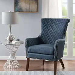 Kirklands Home Accent Chairs|Lanea Quilted Accent Chair with Silver Studs Blue