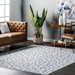 Kirklands Home Area Rugs|Blue Leopard Spots Washable Area Rug, 5x8