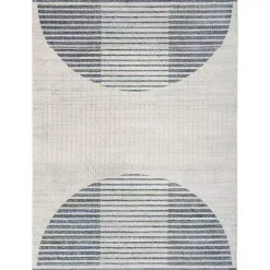Kirklands Home Area Rugs|Blue Linear Geometric Washable Area Rug, 6x9