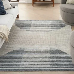 Kirklands Home Area Rugs|Blue Linear Geometric Washable Area Rug, 6x9