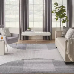 Kirklands Home Area Rugs|Blue Linear Geometric Washable Area Rug, 9x12