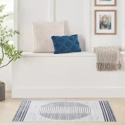 Kirklands Home Area Rugs|Blue Linear Sphere Washable Area Rug, 3x5