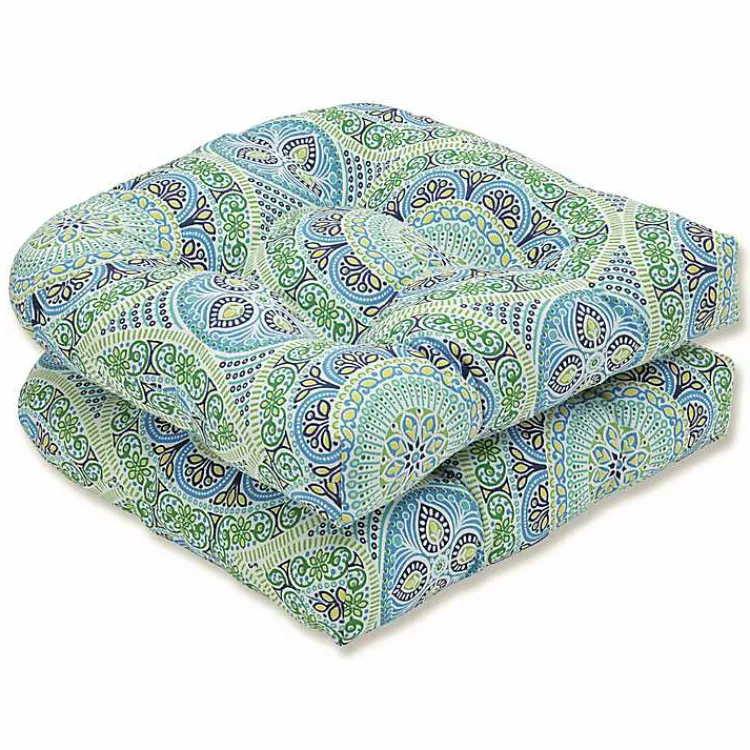 Kirklands Home Outdoor Cushions & Pillows|Blue Medallion Wicker Chair Cushions, Set of 2