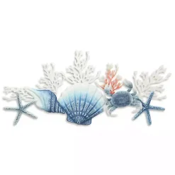 Kirklands Home Wall Plaques|Blue Metal Coral and Shell Wall Plaque