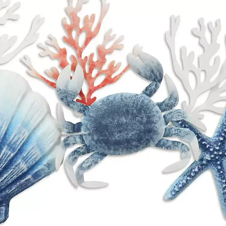 Kirklands Home Wall Plaques|Blue Metal Coral and Shell Wall Plaque