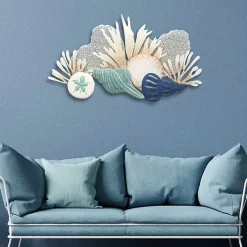 Kirklands Home Wall Plaques|Blue Metal Reef and Shell Wall Plaque