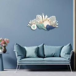 Kirklands Home Wall Plaques|Blue Metal Reef and Shell Wall Plaque