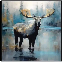 Kirklands Home Canvas Art|Blue Moody Moose Framed Canvas Art Print