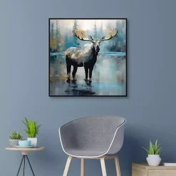 Kirklands Home Canvas Art|Blue Moody Moose Framed Canvas Art Print
