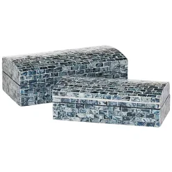 Blue Mother of Pearl Coastal Boxes, Set of 2 Baskets & Boxes