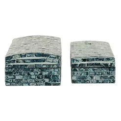 Blue Mother of Pearl Coastal Boxes, Set of 2 Baskets & Boxes
