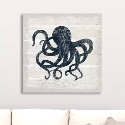 Kirklands Home Canvas Art|Blue Octopus Driftwood Canvas Art Print White