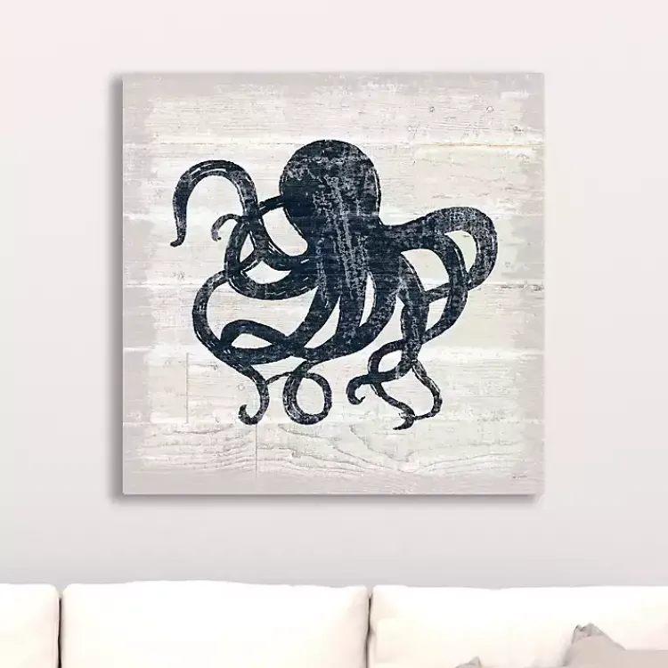 Kirklands Home Canvas Art|Blue Octopus Driftwood Canvas Art Print White